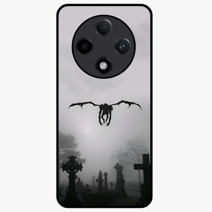 Graveyard Shadow Descent Glass Case showing flat back view with dark graveyard themed artwork and glossy glass finish.