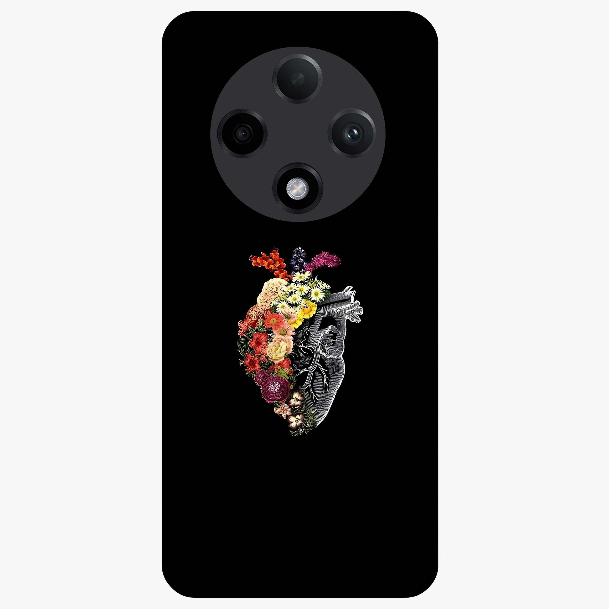 Heart With Flowers Glass Case showing flat back view with heart shaped floral artwork and glossy glass finish.