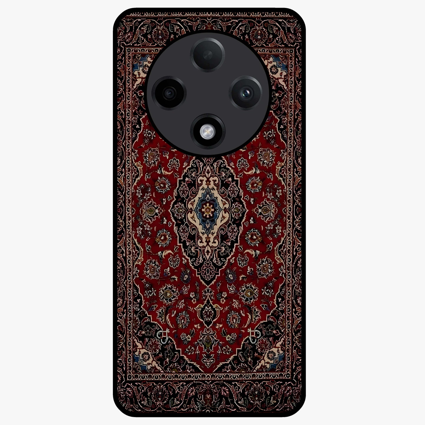 Heritage Carpet Royale Glass Case showing flat back view with ornate Persian carpet inspired pattern and glossy glass finish.