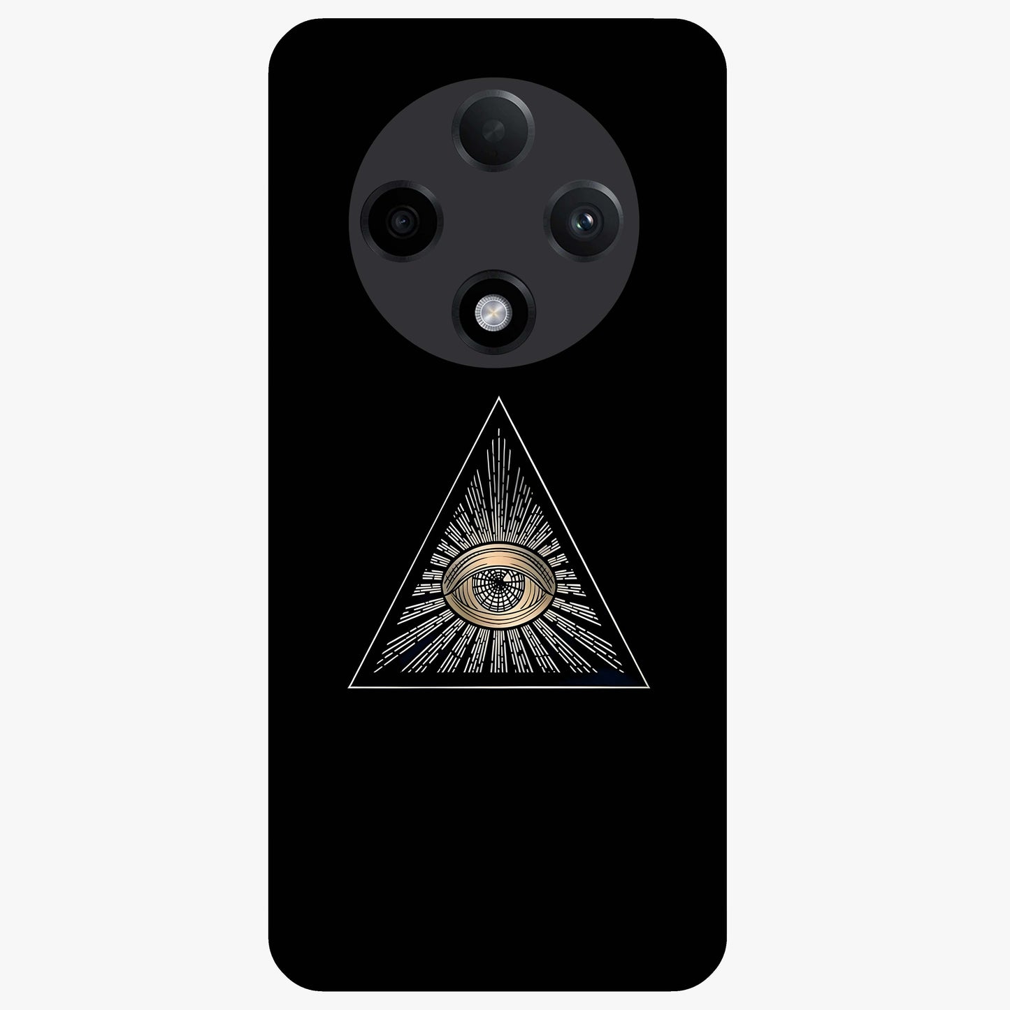 Illuminati Evil Glass Case showing flat back view with mysterious illuminati symbol artwork and glossy glass finish.