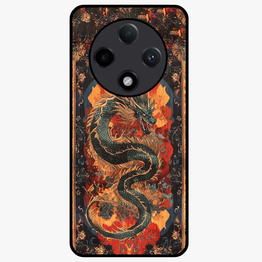 Inferno Dragon Soul Glass Case showing flat back view with fiery dragon artwork and glossy glass finish.