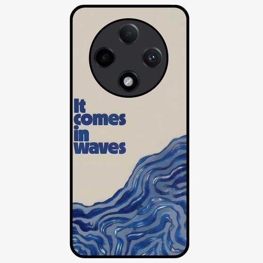It Comes In Waves Quote Glass Case showing flat back view with inspirational wave themed quote artwork and glossy glass finish.