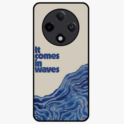It Comes In Waves Quote Glass Case showing flat back view with inspirational wave themed quote artwork and glossy glass finish.