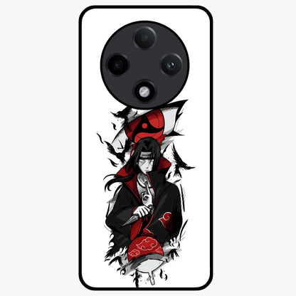 Itachi Sharingan Glass Case showing flat back view with powerful anime eye artwork and glossy glass finish.