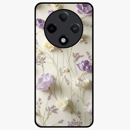Lilac Breeze Harmony Glass Case showing flat back view with soft lilac themed artwork and glossy glass finish.