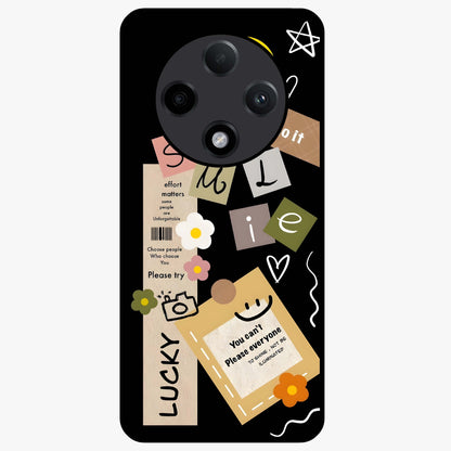 Lucky Aesthetic Collage Glass Case showing flat back view with trendy aesthetic collage artwork and glossy glass finish.