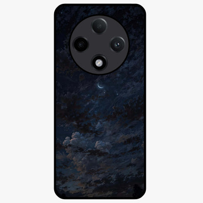 Lunar Veil Silence Glass Case showing flat back view with mystical moon veil artwork and glossy glass finish.