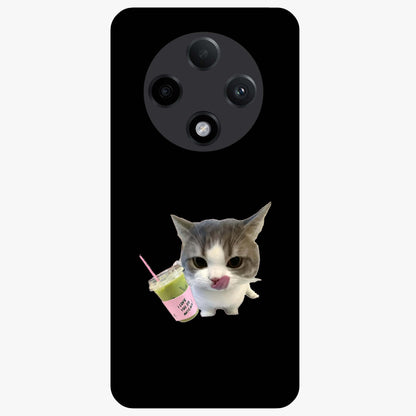 Matcha Cat Style Glass Case showing flat back view with cute matcha themed cat artwork and glossy glass finish.