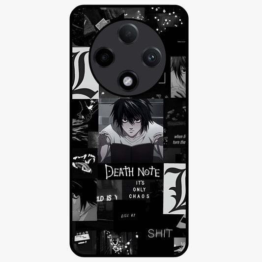 Midnight Chaos Mind Glass Case showing flat back view with abstract dark themed artwork and glossy glass finish.