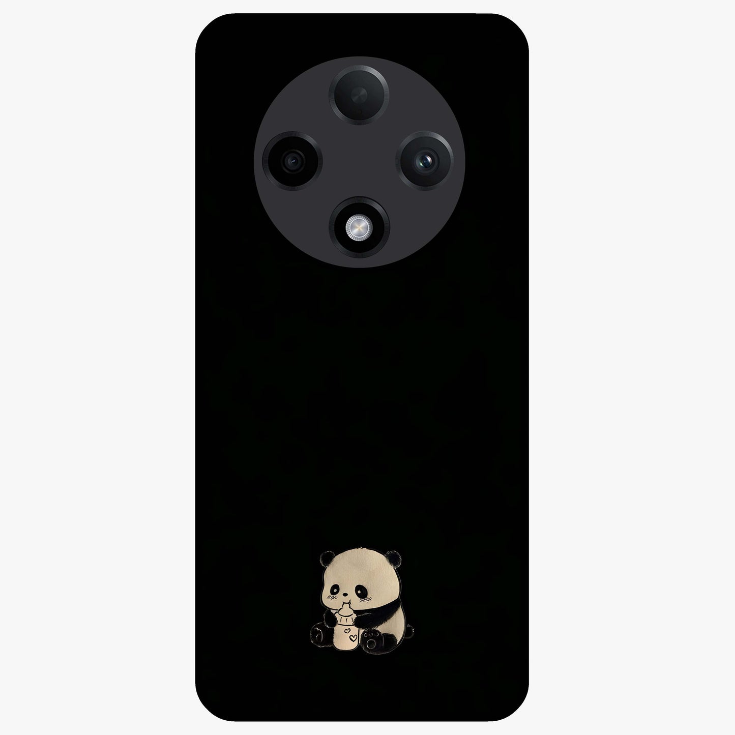 Midnight Panda Love Glass Case showing flat back view with cute panda themed artwork and glossy glass finish.