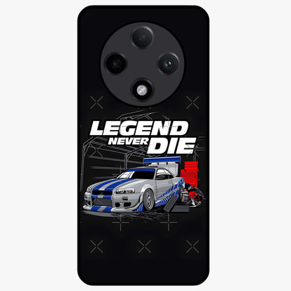 Midnight Racing Legacy Glass Case showing flat back view with sleek racing inspired artwork and glossy glass finish.