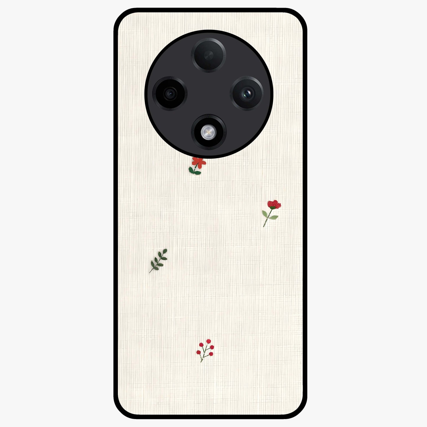 Minimal Petal Whispers Glass Case showing flat back view with soft minimal floral artwork and glossy glass finish.