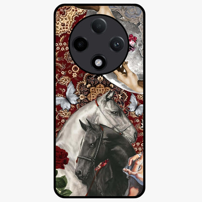 Moonlit Royal Stallion Glass Case showing flat back view with majestic horse under moonlight artwork and glossy glass finish.