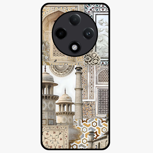 Mughal Marble Legacy Glass Case showing flat back view with intricate Mughal inspired marble pattern and glossy glass finish.