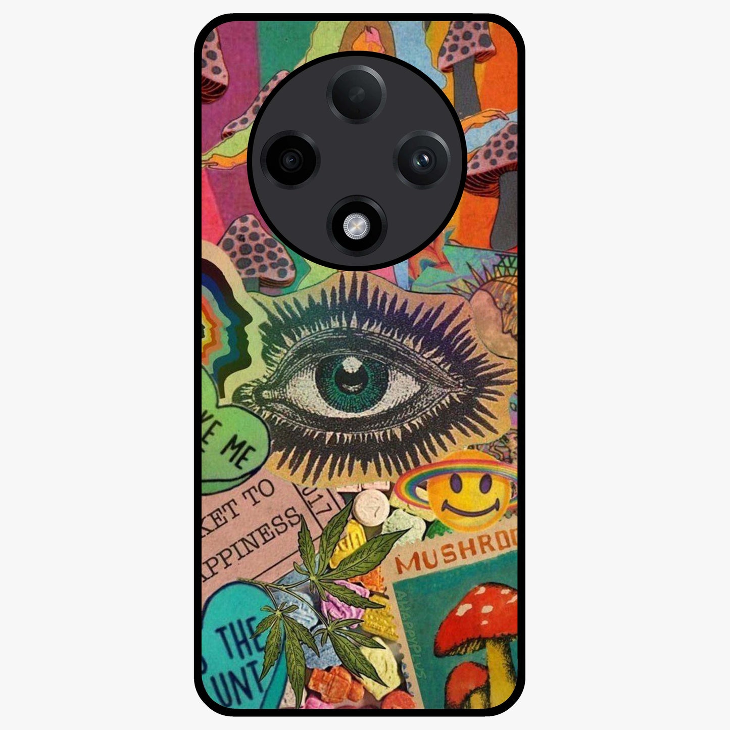 Mystic Eye Wonderland Glass Case showing flat back view with mystical eye themed artwork and glossy glass finish.