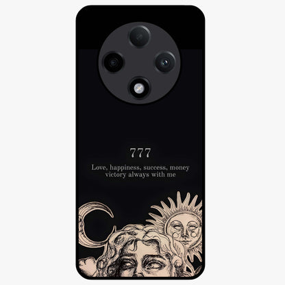 Mystic Victory Aura Glass Case showing flat back view with victory symbol artwork and glossy glass finish.
