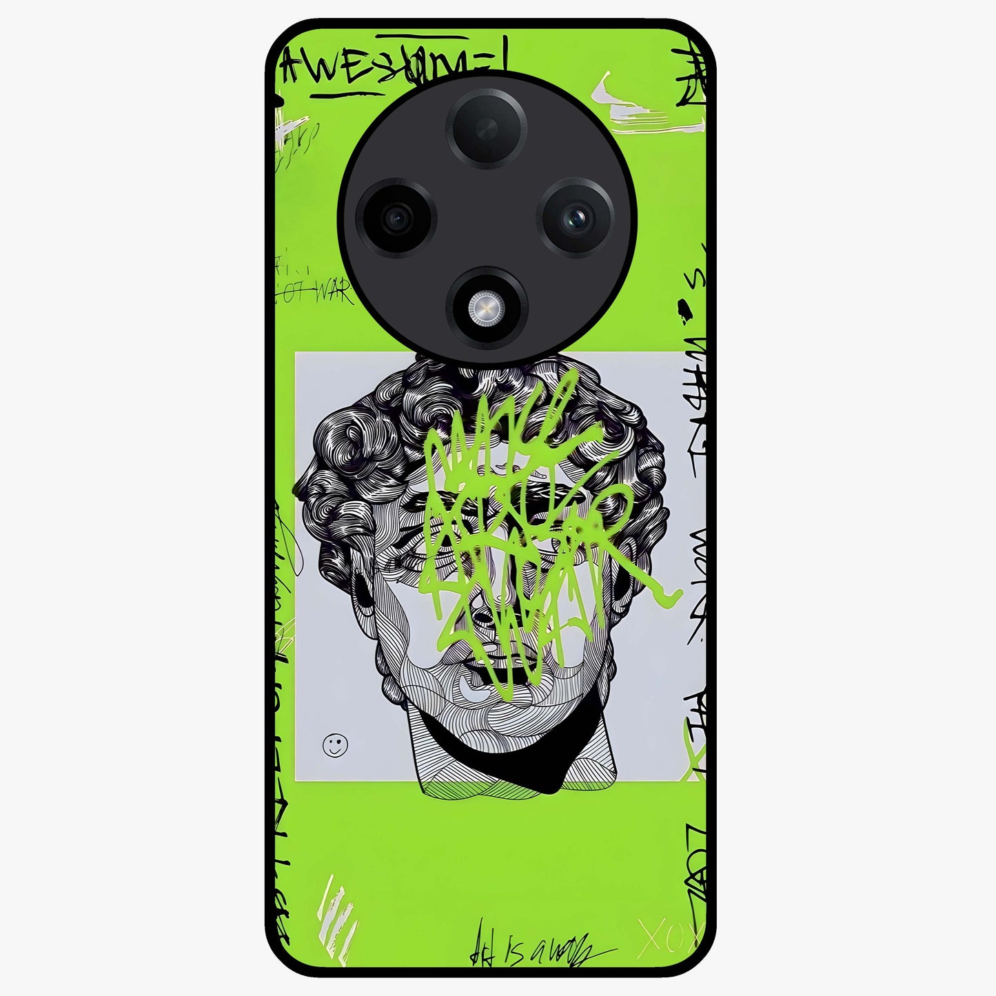 Neo Graffiti Rebellion Glass Case showing flat back view with vibrant graffiti artwork and glossy glass finish.