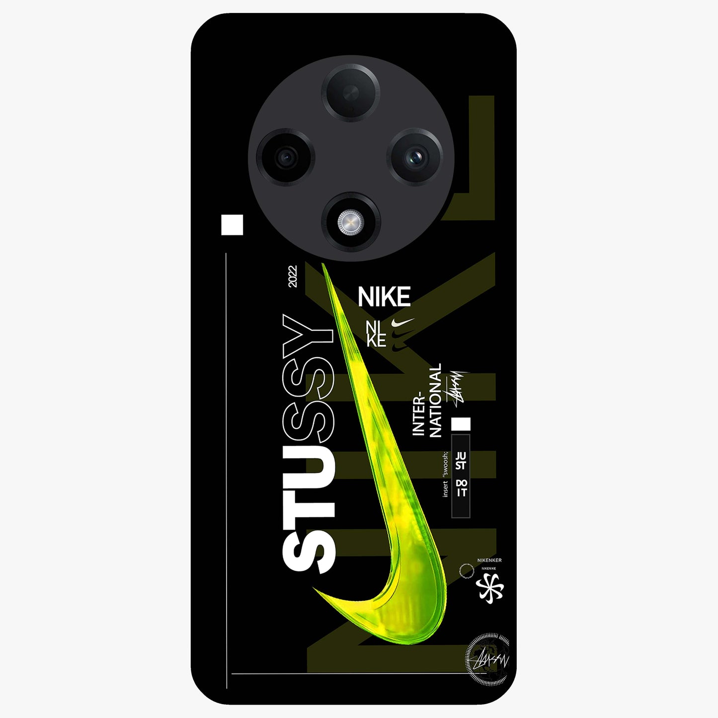 Neon Street Edition Glass Case showing flat back view with neon street style artwork and glossy glass finish.