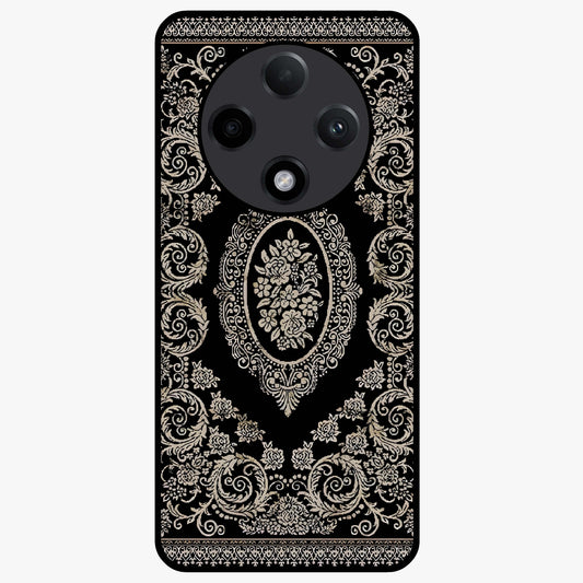 Noir Bloom Elegance Glass Case showing flat back view with elegant dark floral artwork and glossy glass finish.