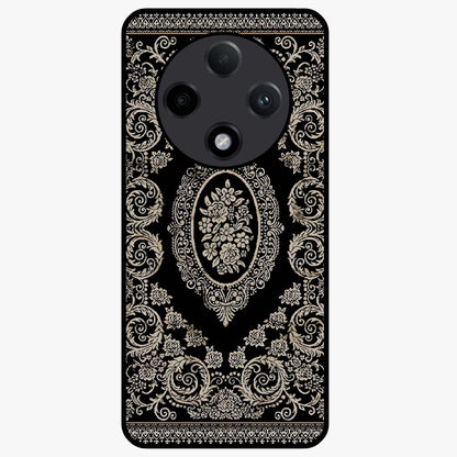 Noir Bloom Elegance Glass Case showing flat back view with elegant dark floral artwork and glossy glass finish.