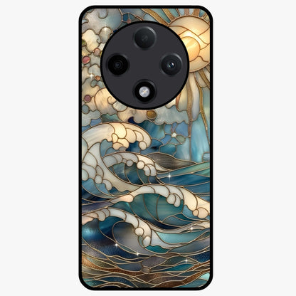 Oceanic Stained Printed Glass Case showing flat back view with ocean inspired stained pattern artwork and glossy glass finish.