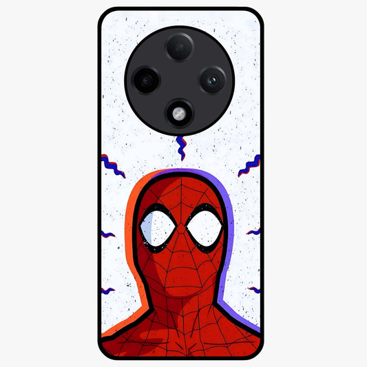 Omg Spiderman Glass Case showing flat back view with bold superhero inspired artwork and glossy glass finish.