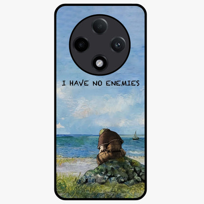 Peace Beyond War Glass Case showing flat back view with symbolic peace themed artwork and glossy glass finish.