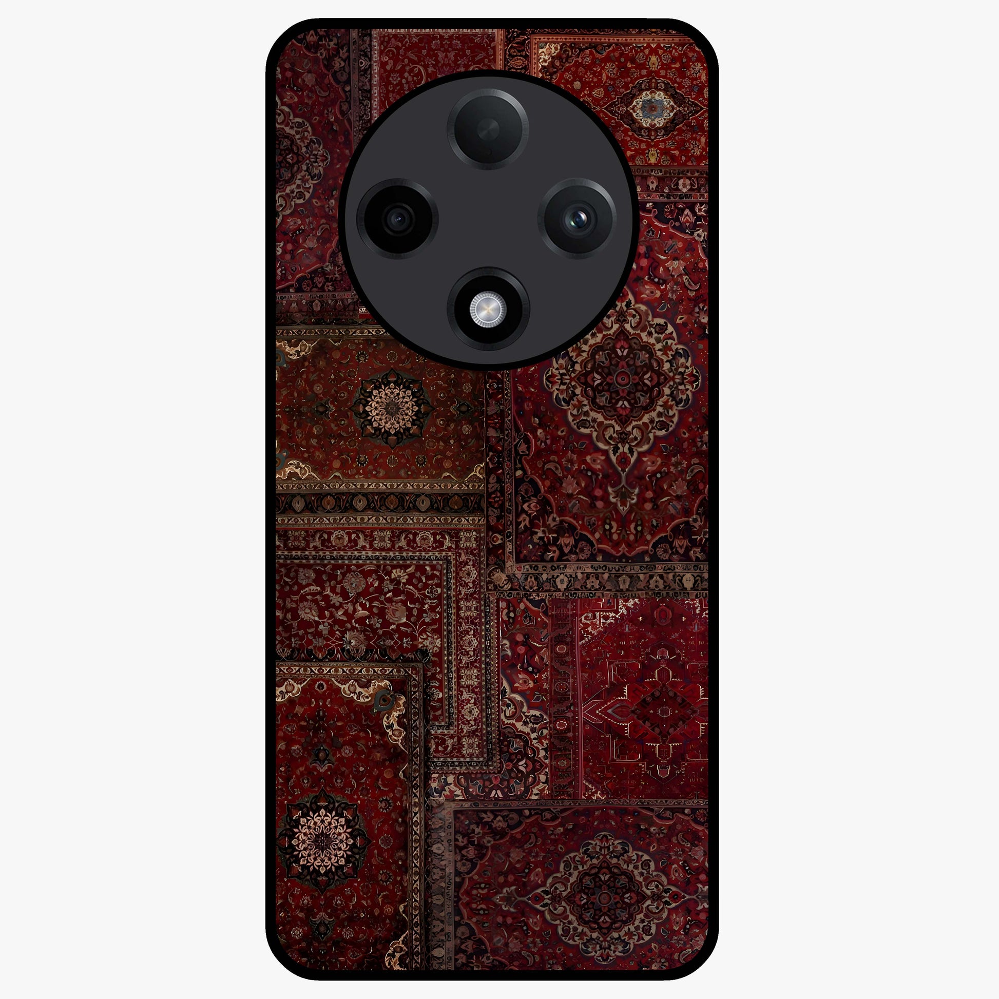 Persian Velvet Tale Glass Case showing flat back view with luxurious Persian velvet pattern artwork and glossy glass finish.