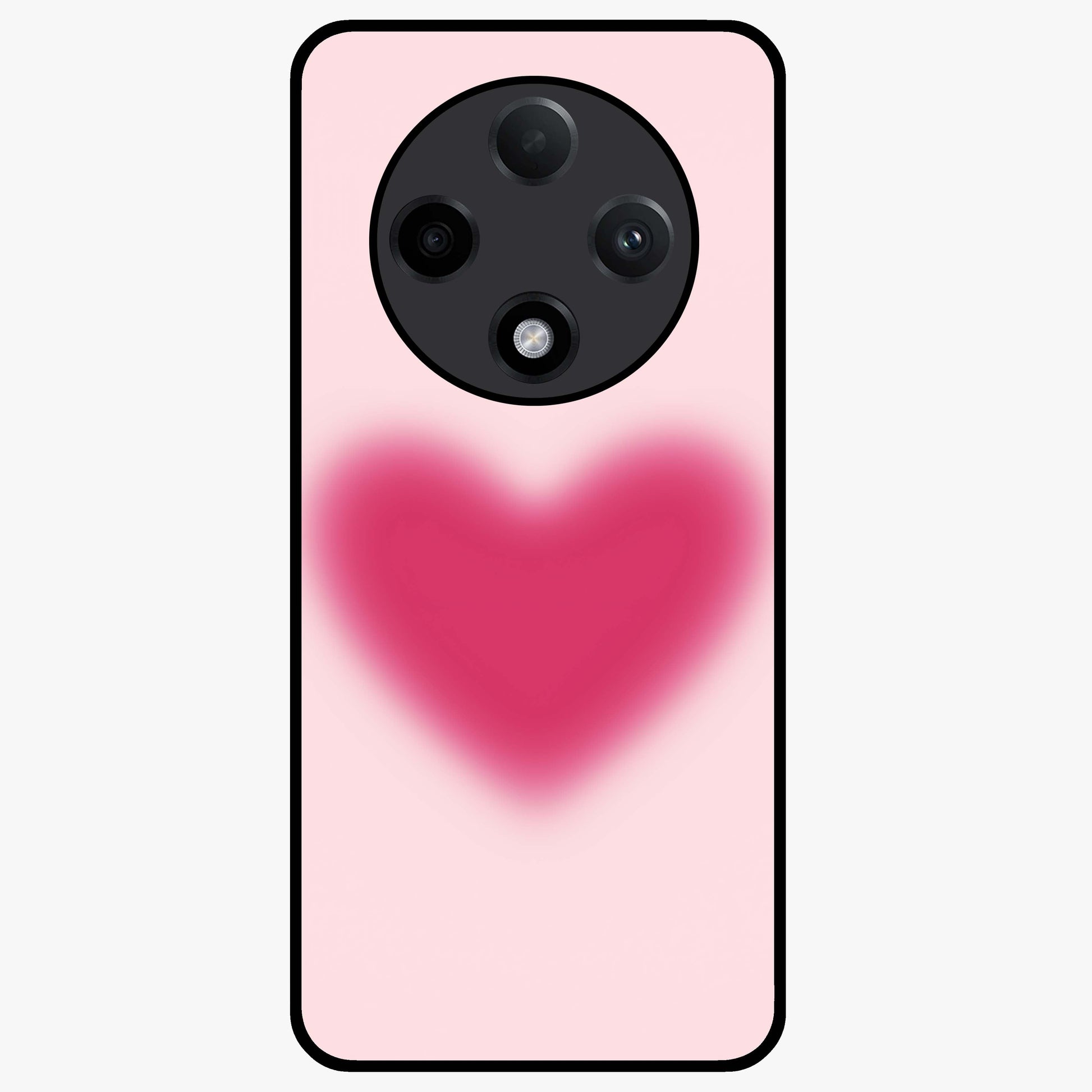 Pink Aura Heart Glass Case showing flat back view with glowing heart artwork and glossy glass finish.