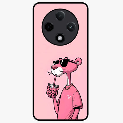 Pink Panther Glass Case showing flat back view with iconic pink panther artwork and glossy glass finish.