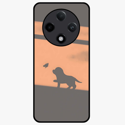 Puppy Shadow Art Glass Case showing flat back view with cute puppy shadow style artwork and glossy glass finish.