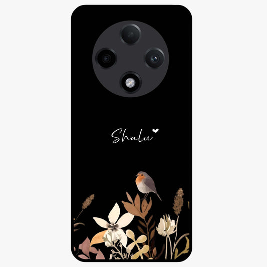 Quiet Garden Tune Custom Name Glass Case showing flat back view with peaceful garden artwork and personalized name design.