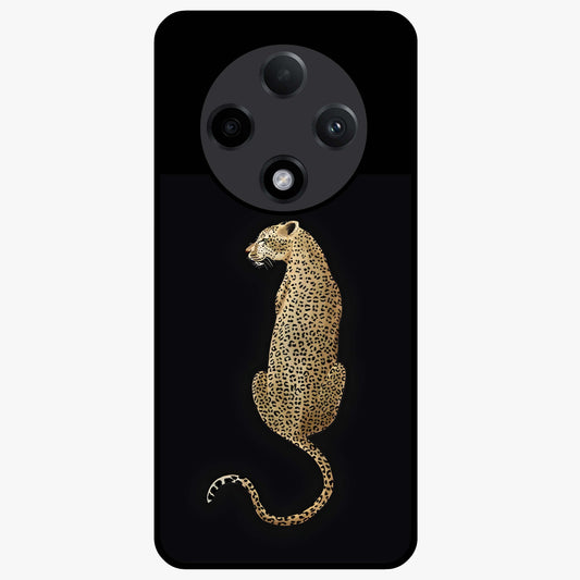 Regal Leopard Glass Case showing flat back view with bold leopard artwork and glossy glass finish.