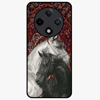 Regal Stallion Tapestry Glass Case showing flat back view with majestic horse tapestry artwork and glossy glass finish.