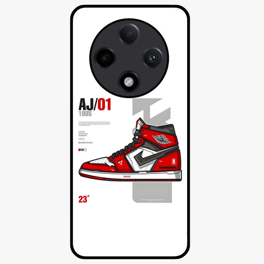 Retro Sneaker Blueprint Glass Case showing flat back view with sneaker blueprint style artwork and glossy glass finish.