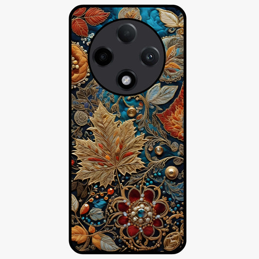 Royal Jewel Garden Glass Case showing flat back view with decorative floral garden artwork and glossy glass finish.