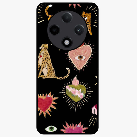 Sacred Jungle Heart Glass Case showing flat back view with jungle inspired heart artwork and glossy glass finish.