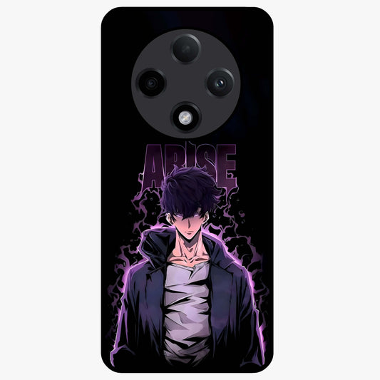 Shadow Monarch Awakening Glass Case showing flat back view with powerful dark monarch themed artwork and glossy glass finish.