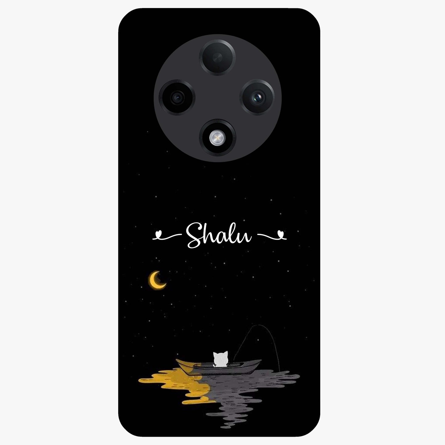 Silent Night Row Glass Case showing flat back view with calm night themed artwork and glossy glass finish.