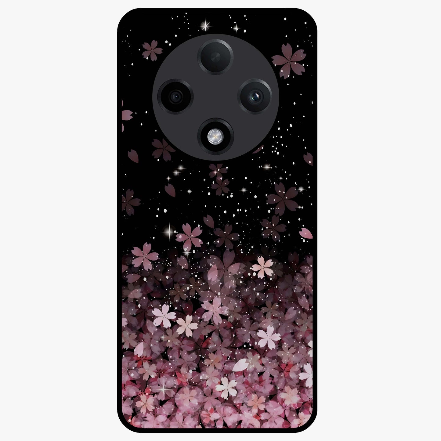 Small Starry Flowers Glass Case showing flat back view with delicate starry floral artwork and glossy glass finish.