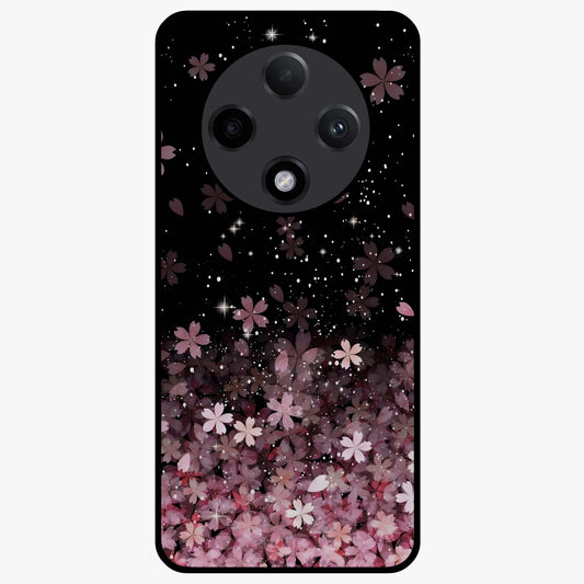 Small Starry Flowers Glass Case showing flat back view with delicate starry floral artwork and glossy glass finish.