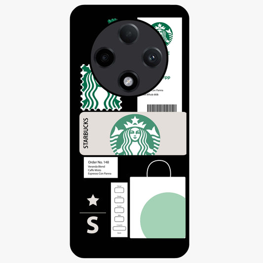 Starbucks Mocha Glass Case showing flat back view with coffee inspired artwork and glossy glass finish.
