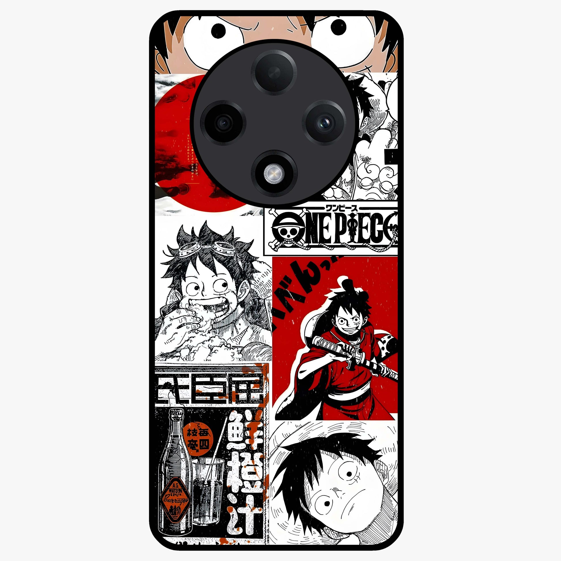 Strawhat Chaos Panels Glass Case showing flat back view with anime inspired chaos panel artwork and glossy glass finish.