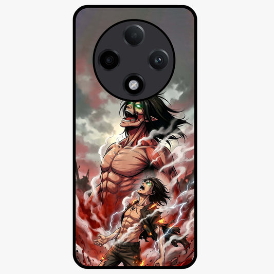 Titan Awakening Fury Glass Case showing flat back view with powerful titan inspired artwork and glossy glass finish.