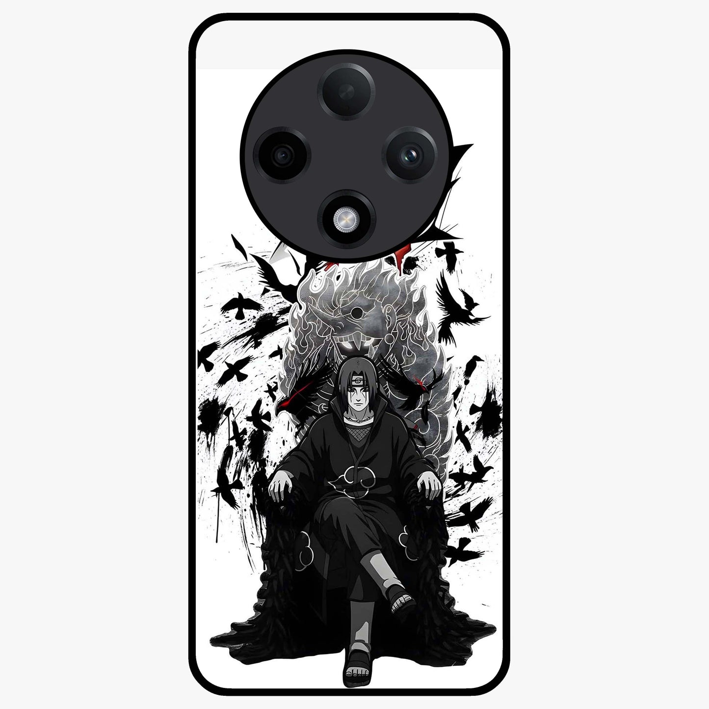 Uchiha Shadow Throne Glass Case showing flat back view with cosmic underwater themed artwork and glossy glass finish.