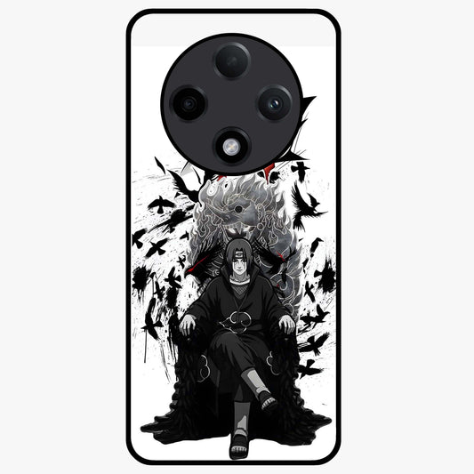 Uchiha Shadow Throne Glass Case showing flat back view with cosmic underwater themed artwork and glossy glass finish.