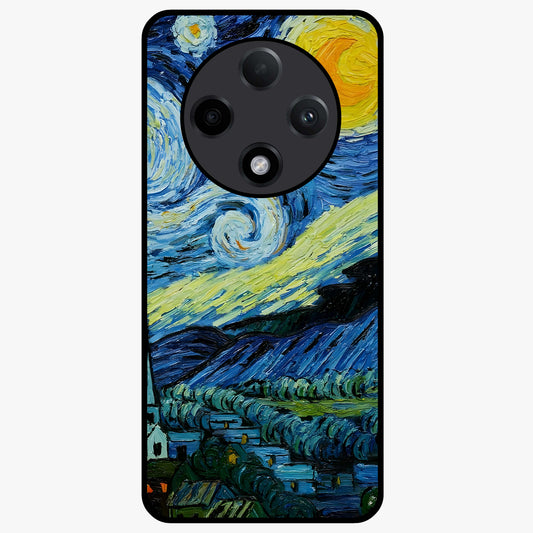 Van Gogh Art Glass Case showing flat back view with classic painterly artwork inspired by Van Gogh style and glossy glass finish.