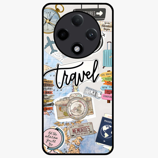 Wanderlust Journal Glass Case showing flat back view with travel inspired artwork and glossy glass finish.