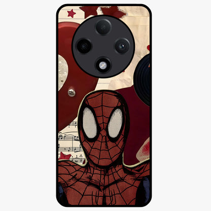 Web Warrior Vibes Glass Case showing flat back view with superhero inspired web themed artwork and glossy glass finish.