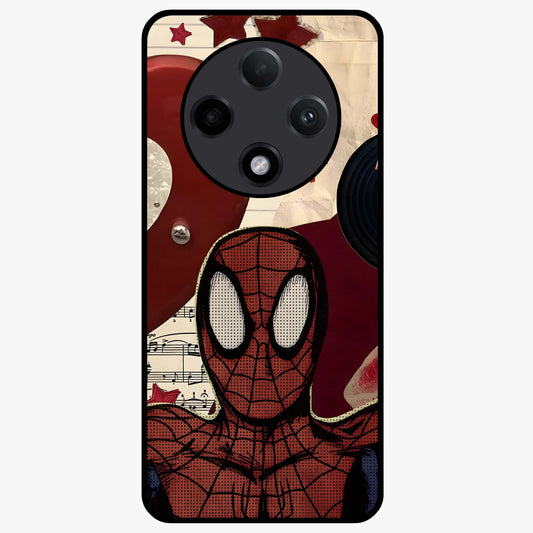 Web Warrior Vibes Glass Case showing flat back view with superhero inspired web themed artwork and glossy glass finish.